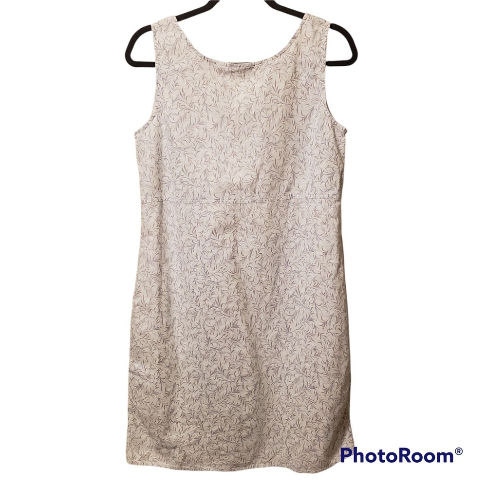 J. Jill Linen Blend Leaf Print Sleeveless Shift Dress Purple Cream MT Tank Dress
